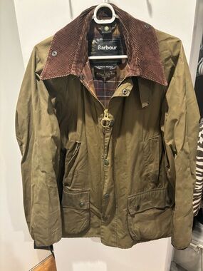 Barbour Olive Field Jacket with Brown Corduroy Collar